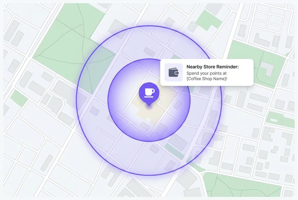 Map showing a store notification zone radius